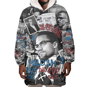 Afro Malcolm X Wearable Blanket Hoodie Quotes Dates and Black History Activist Theme - African Pride