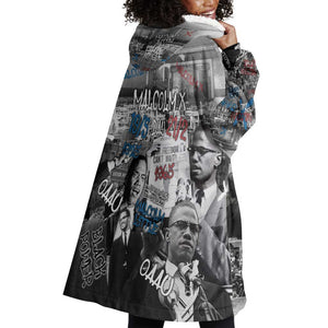 Afro Malcolm X Wearable Blanket Hoodie Quotes Dates and Black History Activist Theme - African Pride