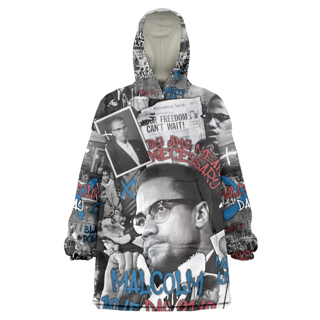 Afro Malcolm X Wearable Blanket Hoodie Quotes Dates and Black History Activist Theme - African Pride