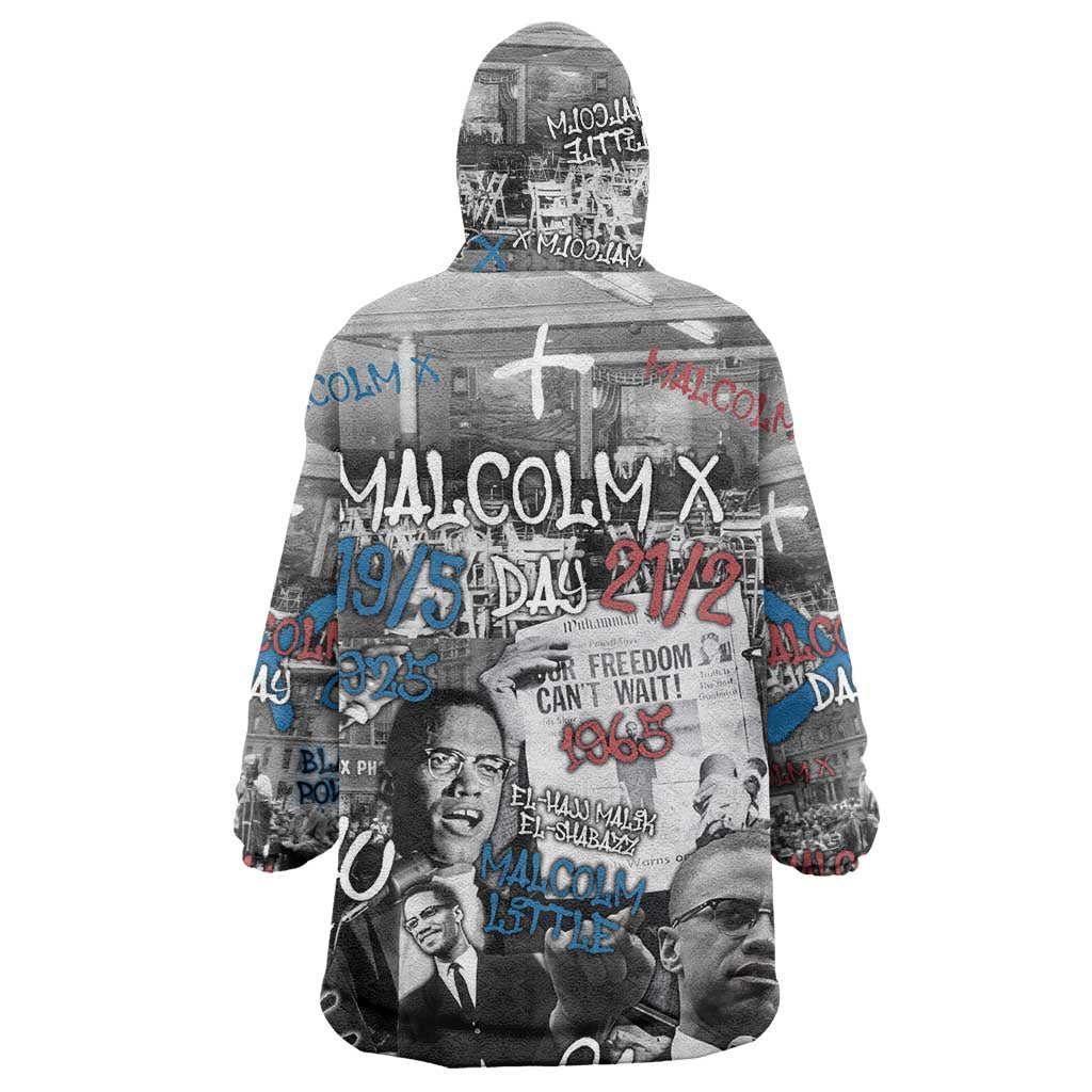Afro Malcolm X Wearable Blanket Hoodie Quotes Dates and Black History Activist Theme - African Pride