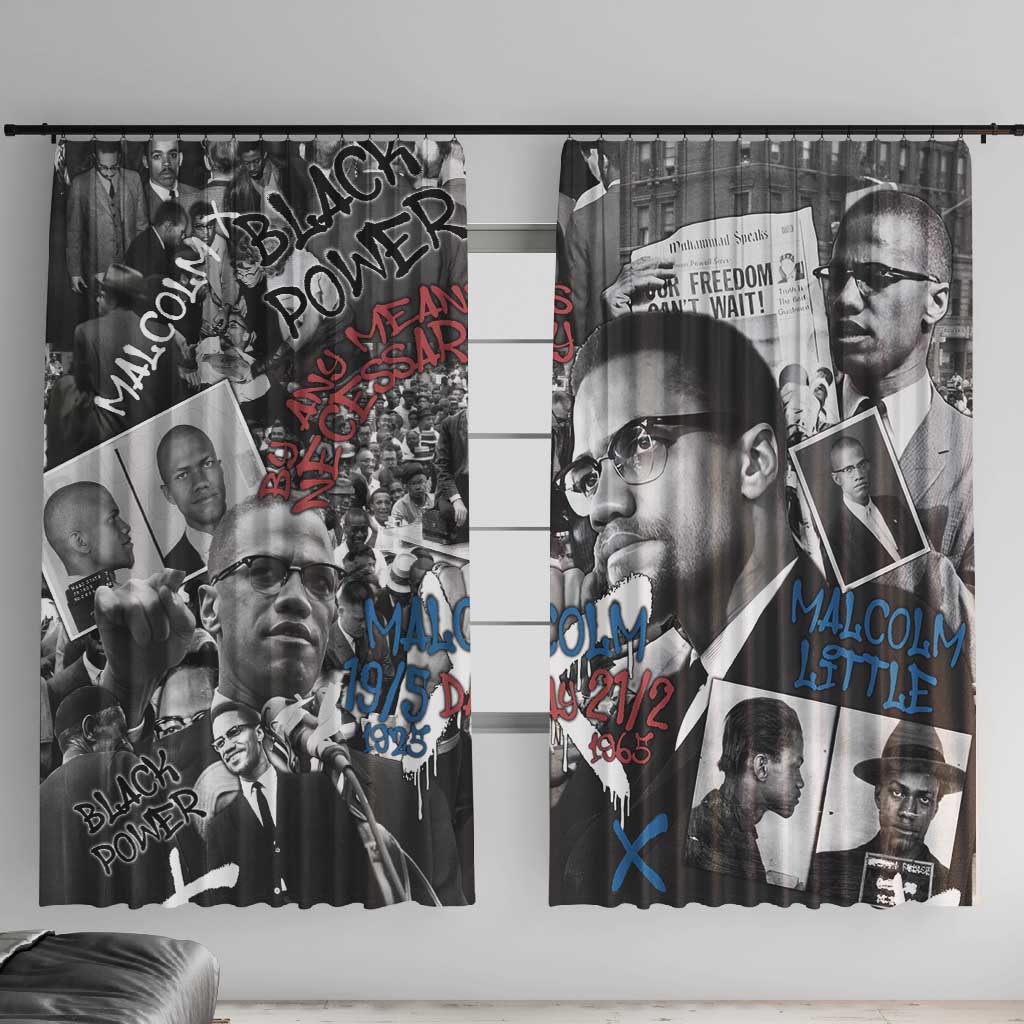 Afro Malcolm X Window Curtain Quotes Dates and Black History Activist Theme - African Pride