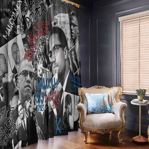Afro Malcolm X Window Curtain Quotes Dates and Black History Activist Theme - African Pride