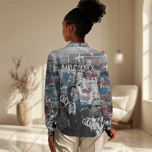 Afro Malcolm X Women Casual Shirt Quotes Dates and Black History Activist Theme - African Pride