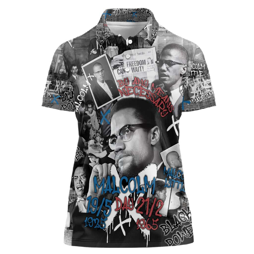 Afro Malcolm X Women Polo Shirt Quotes Dates and Black History Activist Theme - African Pride