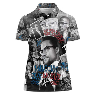Afro Malcolm X Women Polo Shirt Quotes Dates and Black History Activist Theme - African Pride