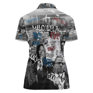 Afro Malcolm X Women Polo Shirt Quotes Dates and Black History Activist Theme - African Pride