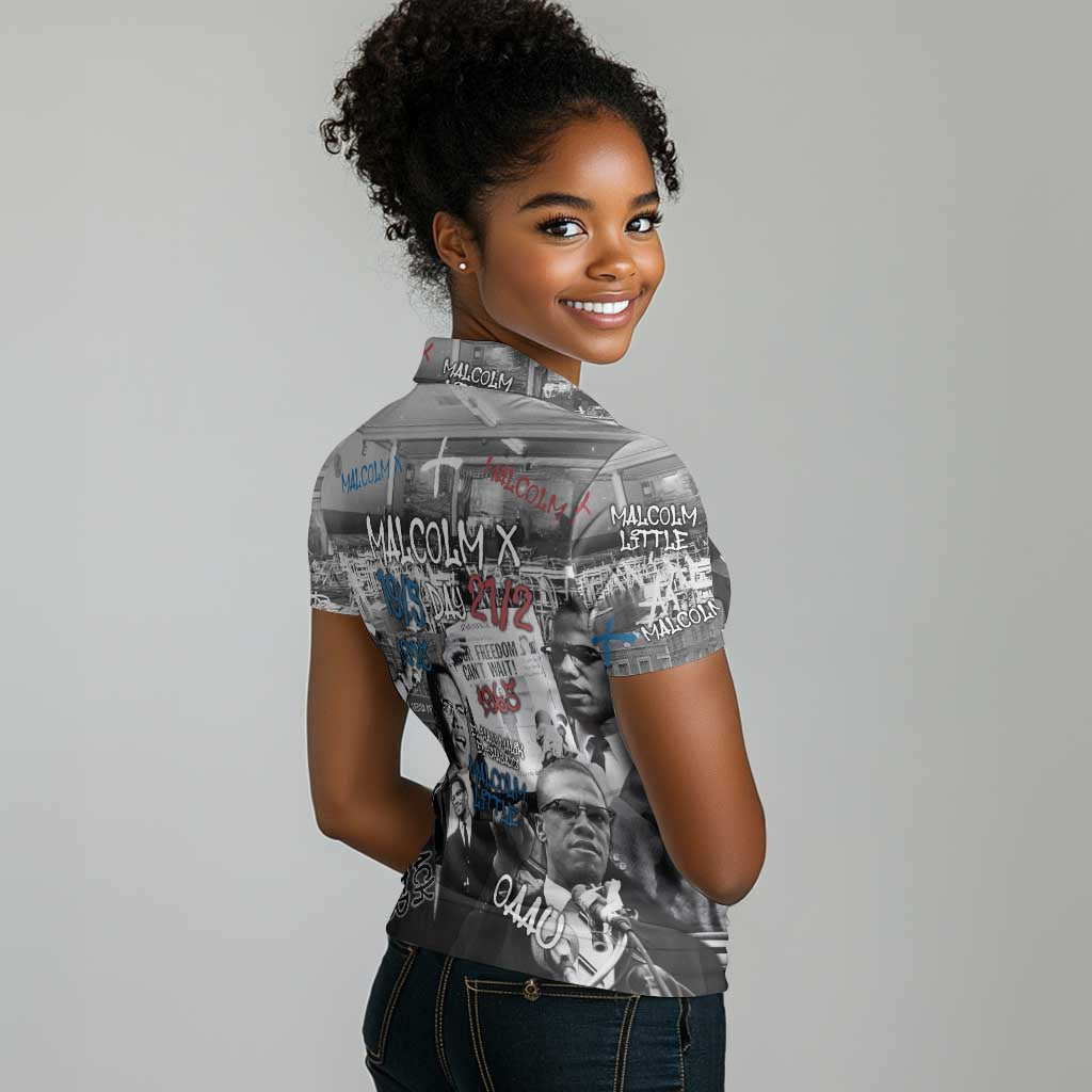 Afro Malcolm X Women Polo Shirt Quotes Dates and Black History Activist Theme - African Pride