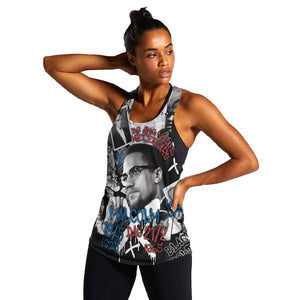Afro Malcolm X Women Racerback Tank Quotes Dates and Black History Activist Theme - African Pride