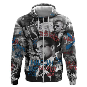 Afro Malcolm X Zip Hoodie Quotes Dates and Black History Activist Theme - African Pride