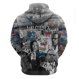 Afro Malcolm X Zip Hoodie Quotes Dates and Black History Activist Theme - African Pride