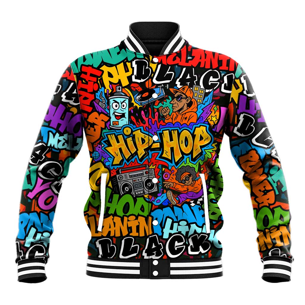 Hip Hop Graffiti African Baseball Jacket Black Melanin Text and Urban Street Art - African Pride