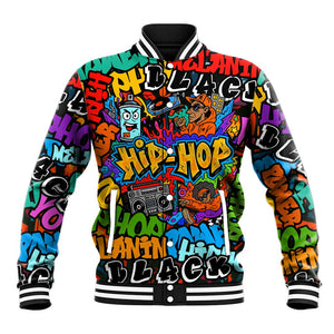 Hip Hop Graffiti African Baseball Jacket Black Melanin Text and Urban Street Art - African Pride