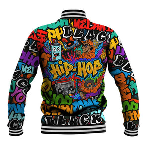 Hip Hop Graffiti African Baseball Jacket Black Melanin Text and Urban Street Art - African Pride