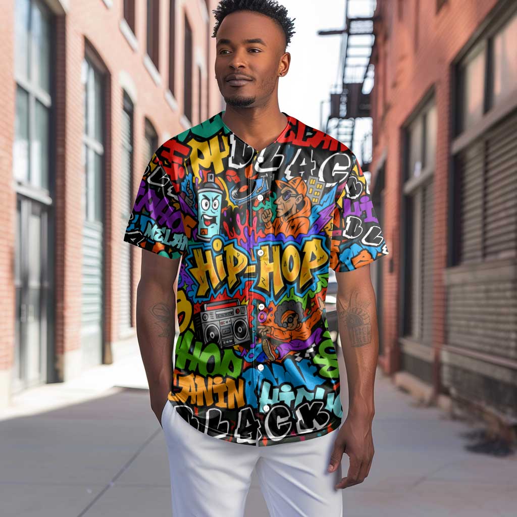 Hip Hop Graffiti African Baseball Jersey Black Melanin Text and Urban Street Art - African Pride
