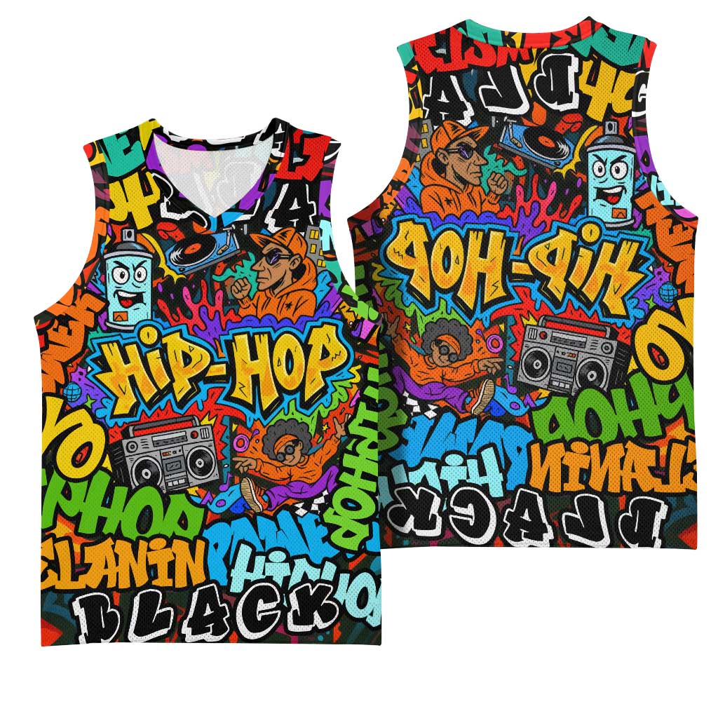 Hip Hop Graffiti African Basketball Jersey Black Melanin Text and Urban Street Art - African Pride