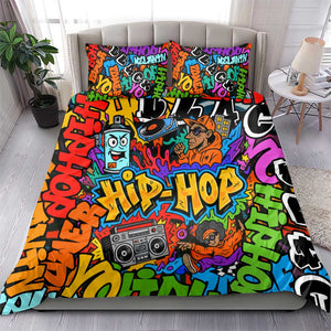 Hip Hop Graffiti African Bedding Set Black Melanin Text and Urban Street Art - African Pride