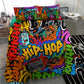 Hip Hop Graffiti African Bedding Set Black Melanin Text and Urban Street Art - African Pride