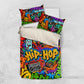 Hip Hop Graffiti African Bedding Set Black Melanin Text and Urban Street Art - African Pride
