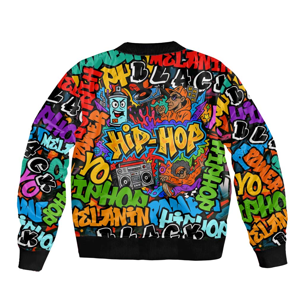 Hip Hop Graffiti African Bomber Jacket Black Melanin Text and Urban Street Art - African Pride
