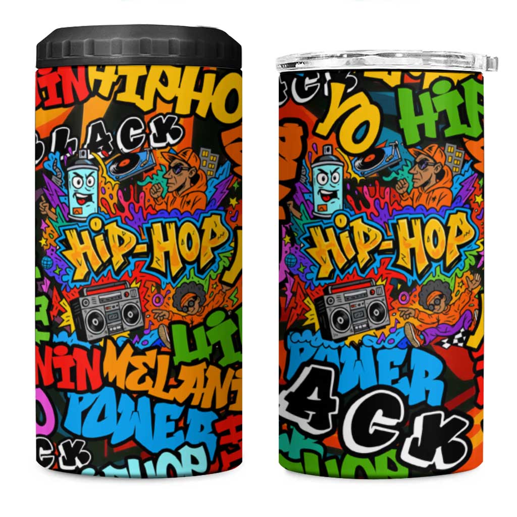 Hip Hop Graffiti African 4 in 1 Can Cooler Tumbler Black Melanin Text and Urban Street Art - African Pride