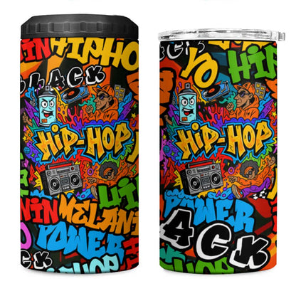 Hip Hop Graffiti African 4 in 1 Can Cooler Tumbler Black Melanin Text and Urban Street Art - African Pride