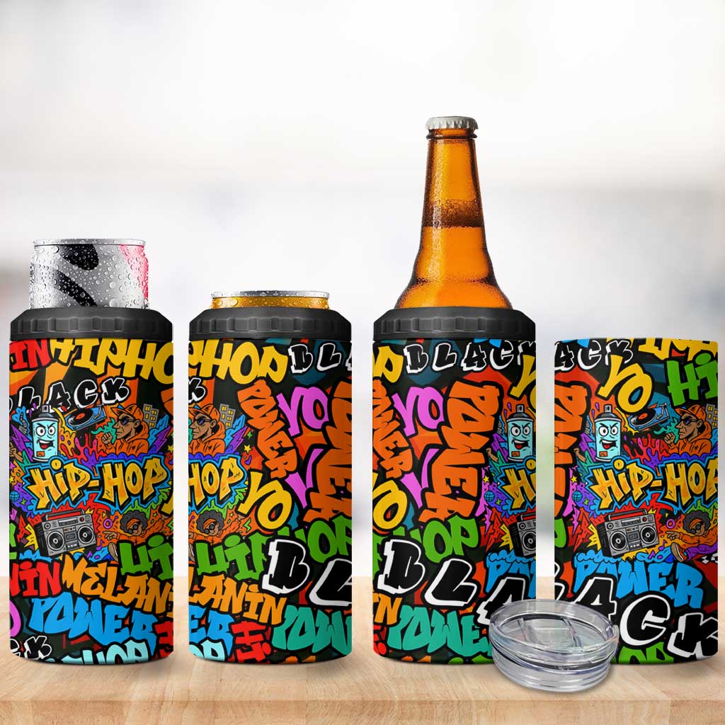 Hip Hop Graffiti African 4 in 1 Can Cooler Tumbler Black Melanin Text and Urban Street Art - African Pride