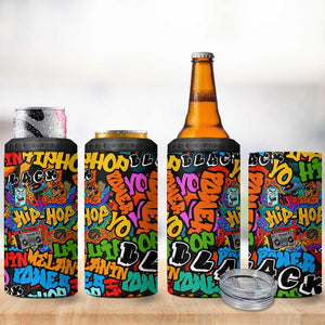 Hip Hop Graffiti African 4 in 1 Can Cooler Tumbler Black Melanin Text and Urban Street Art - African Pride