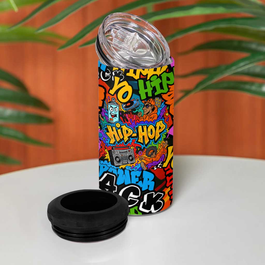 Hip Hop Graffiti African 4 in 1 Can Cooler Tumbler Black Melanin Text and Urban Street Art - African Pride