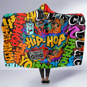 Hip Hop Graffiti African Hooded Blanket Black Melanin Text and Urban Street Art - African Pride