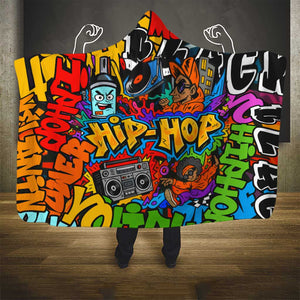 Hip Hop Graffiti African Hooded Blanket Black Melanin Text and Urban Street Art - African Pride