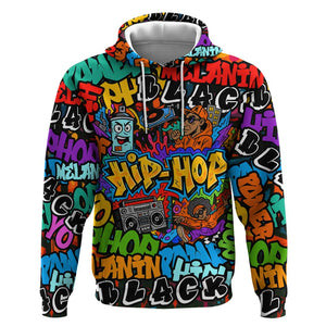 Hip Hop Graffiti African Hoodie Black Melanin Text and Urban Street Art - African Pride