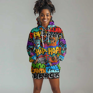 Hip Hop Graffiti African Hoodie Dress Black Melanin Text and Urban Street Art - African Pride