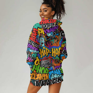 Hip Hop Graffiti African Hoodie Dress Black Melanin Text and Urban Street Art - African Pride