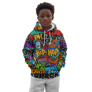 Hip Hop Graffiti African Kid Hoodie Black Melanin Text and Urban Street Art - African Pride