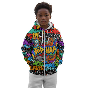 Hip Hop Graffiti African Kid Hoodie Black Melanin Text and Urban Street Art - African Pride