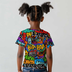 Hip Hop Graffiti African Kid T shirt Black Melanin Text and Urban Street Art - African Pride