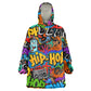 Hip Hop Graffiti African Kid Wearable Blanket Hoodie Black Melanin Text and Urban Street Art - African Pride