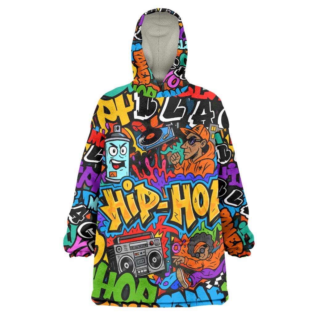 Hip Hop Graffiti African Kid Wearable Blanket Hoodie Black Melanin Text and Urban Street Art - African Pride
