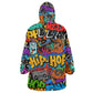 Hip Hop Graffiti African Kid Wearable Blanket Hoodie Black Melanin Text and Urban Street Art - African Pride