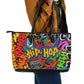 Hip Hop Graffiti African Leather Tote Bag Black Melanin Text and Urban Street Art - African Pride