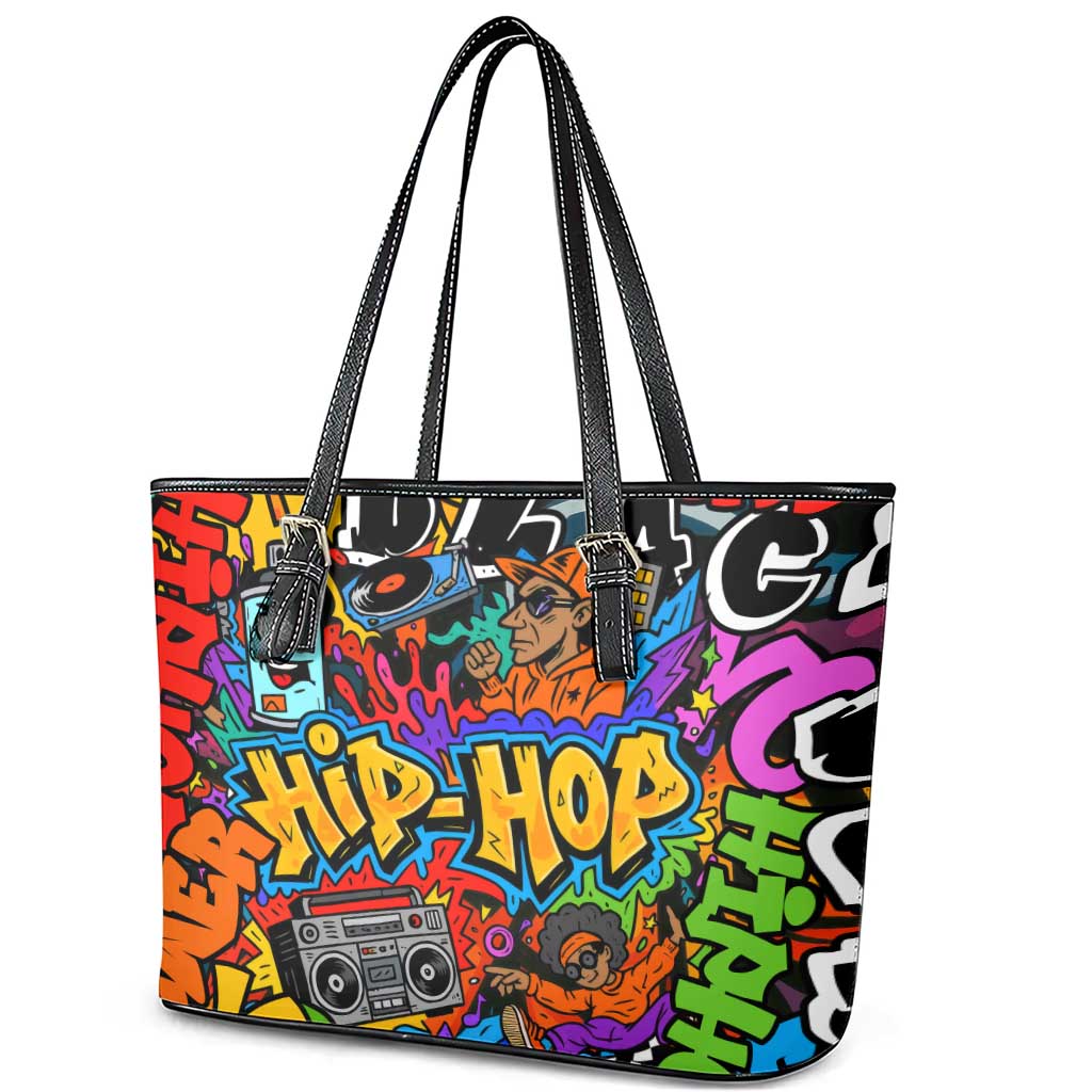 Hip Hop Graffiti African Leather Tote Bag Black Melanin Text and Urban Street Art - African Pride