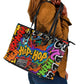 Hip Hop Graffiti African Leather Tote Bag Black Melanin Text and Urban Street Art - African Pride