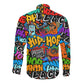 Hip Hop Graffiti African Long Sleeve Button Shirt Black Melanin Text and Urban Street Art - African Pride