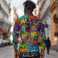 Hip Hop Graffiti African Long Sleeve Button Shirt Black Melanin Text and Urban Street Art - African Pride