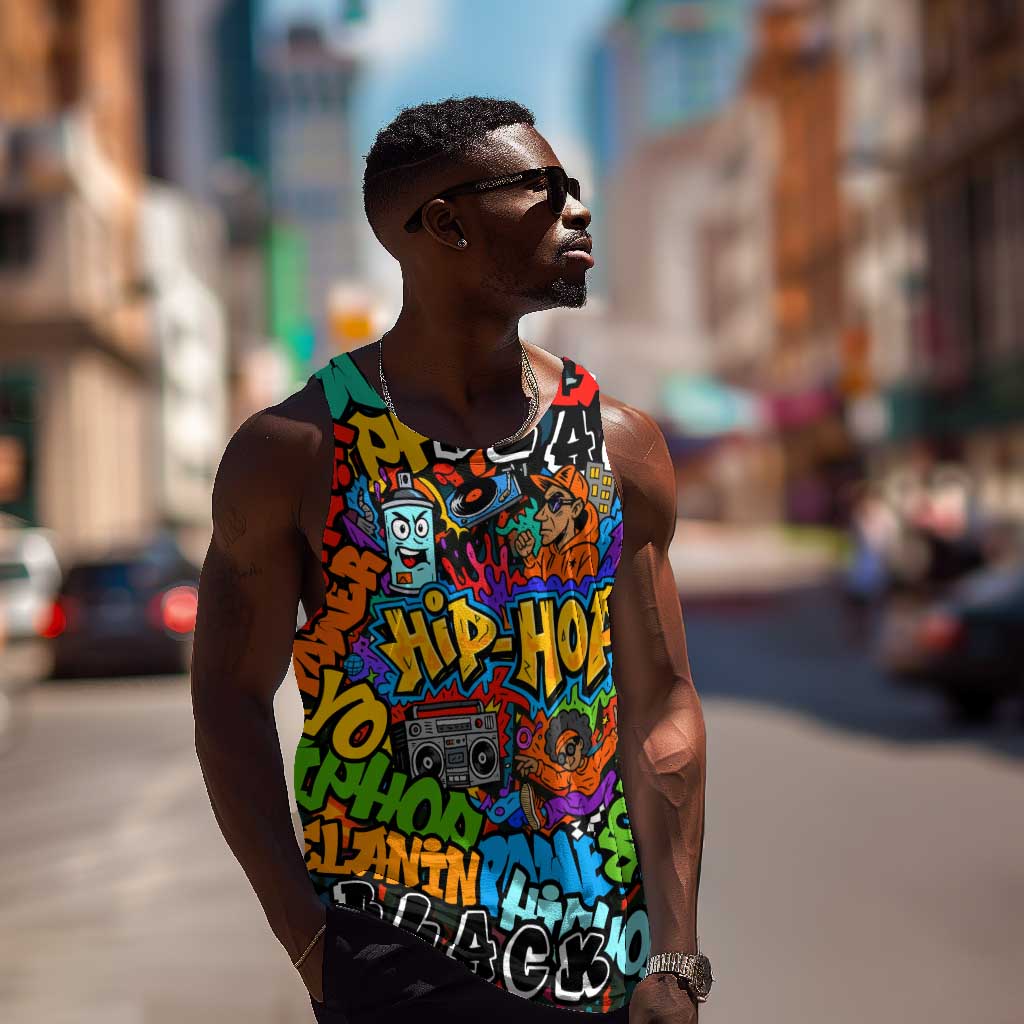 Hip Hop Graffiti African Men Tank Top Black Melanin Text and Urban Street Art - African Pride