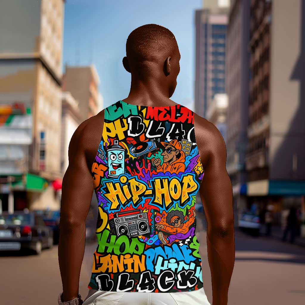 Hip Hop Graffiti African Men Tank Top Black Melanin Text and Urban Street Art - African Pride