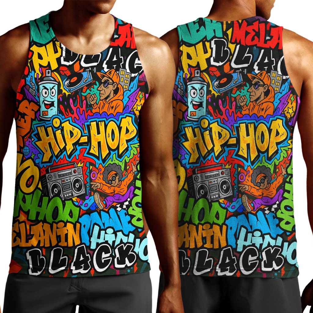 Hip Hop Graffiti African Men Tank Top Black Melanin Text and Urban Street Art - African Pride