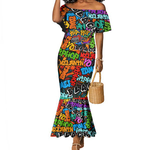 Hip Hop Graffiti African Mermaid Dress Black Melanin Text and Urban Street Art - African Pride