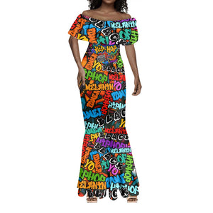 Hip Hop Graffiti African Mermaid Dress Black Melanin Text and Urban Street Art - African Pride