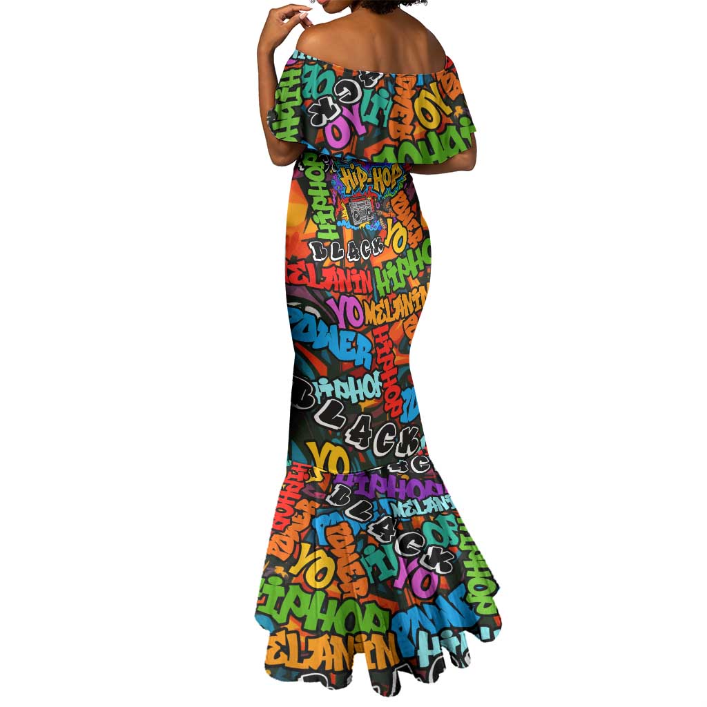 Hip Hop Graffiti African Mermaid Dress Black Melanin Text and Urban Street Art - African Pride